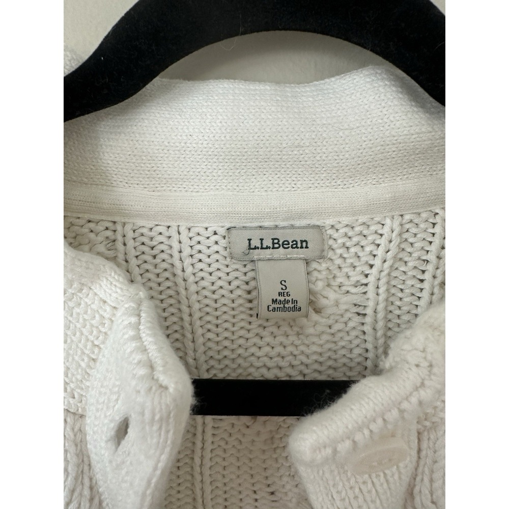 VTG LL Bean Heavy Cable Knit Nordic 100% Cotton Cable Knit Cardigan White - Picture 9 of 15